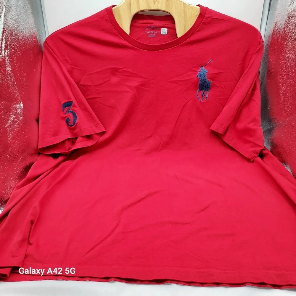 Polo Ralph Lauren Big Pony Red T-Shirt Men 4XLT Tall Big & Tall Navy Logo 3 Patc